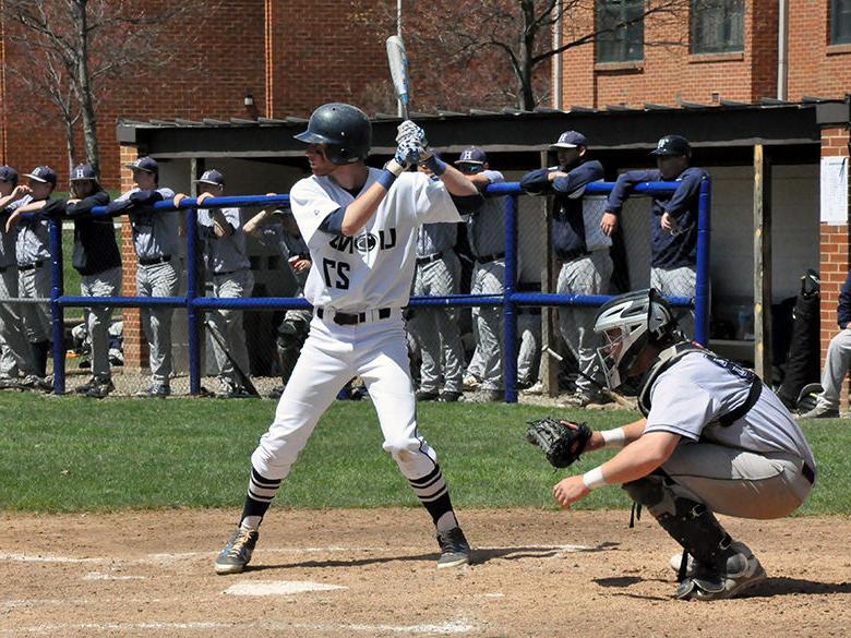 A Penn State Altoona baseball player up at bat